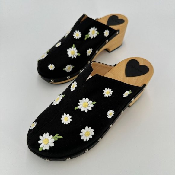 Sleeper Black Daisy Matilda Shearling Silk/Wooden Clog sz 40/US 9-9.5 NWOT NEW - Picture 2 of 10